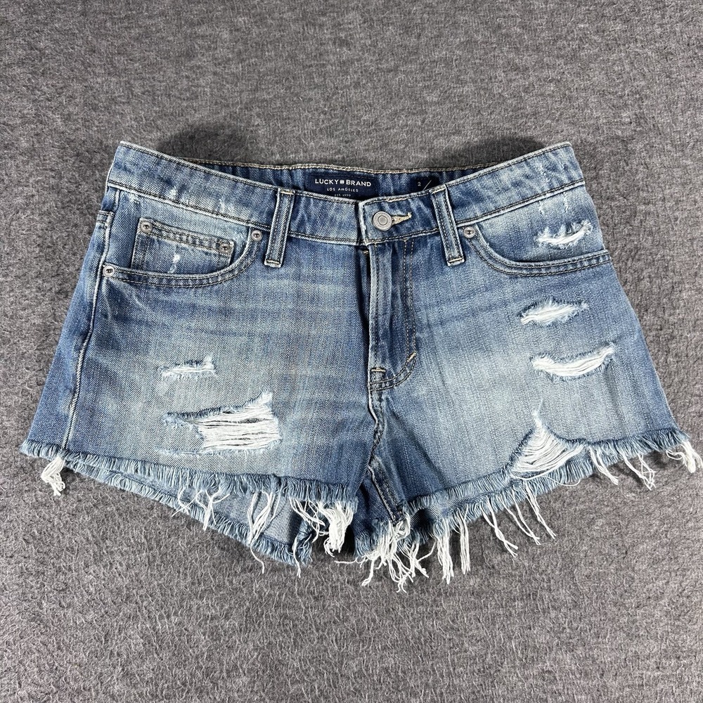 Lucky Brand Womens Denim Distressed Shorts Light Wash Size 2 26 Micro Mini